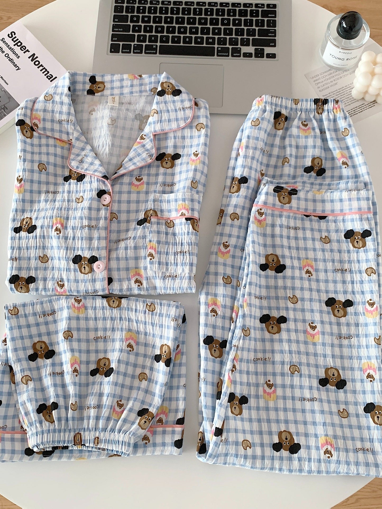 Cozy Bear Check 3-Piece Pajama Set – Shirt, Shorts & Pants