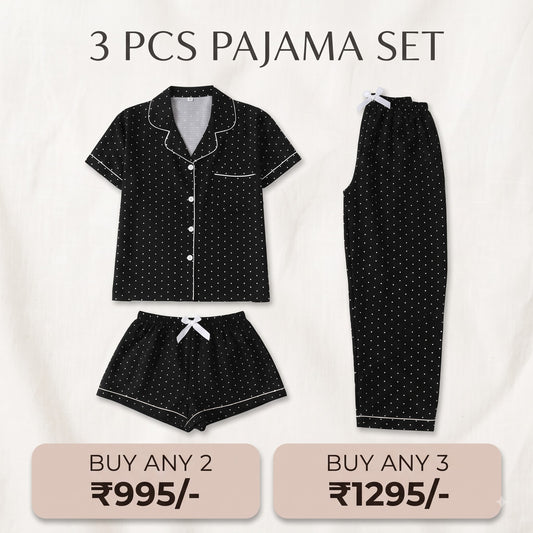 Classic Black Polka Dot 3-Piece Women’s Pajama Set