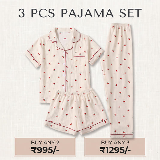 Cherry Blossom 3-Piece Women’s Lounge & Sleepwear Set – Ivory
