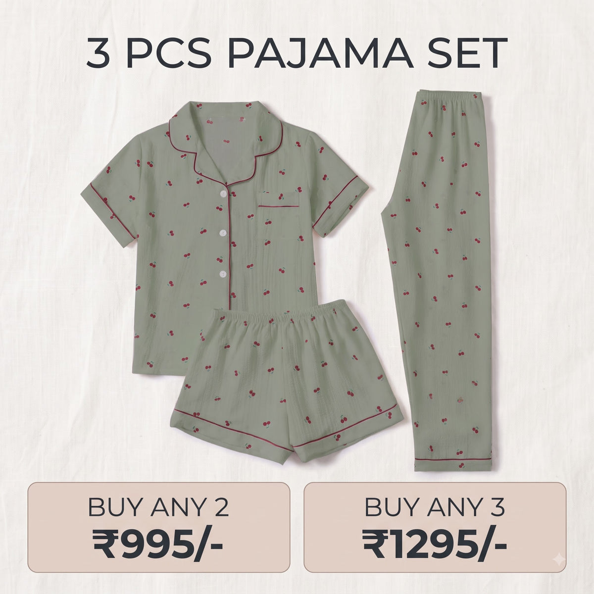 Cherry Blossom 3-Piece Women’s Lounge & Sleepwear Set