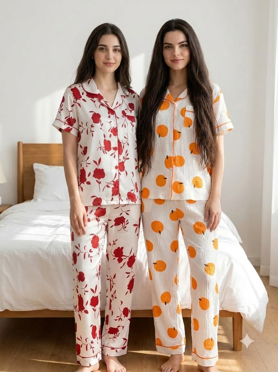 Bloom & Citrus Duo – Printed Pajama Set | Pack of 2