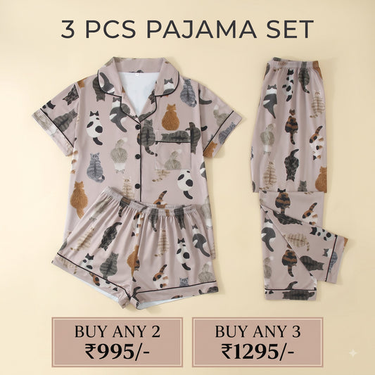 Whisker Bliss 3-Piece Pajama Set