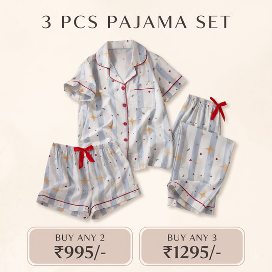 Celestial Star Print 3-Piece Women’s Pajama Set