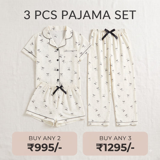 Bow Print 3-Piece Women’s Lounge & Sleepwear Set
