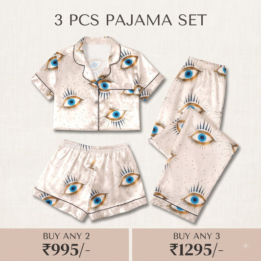 Evil Eye Luxe 3-Piece Satin Pajama Set