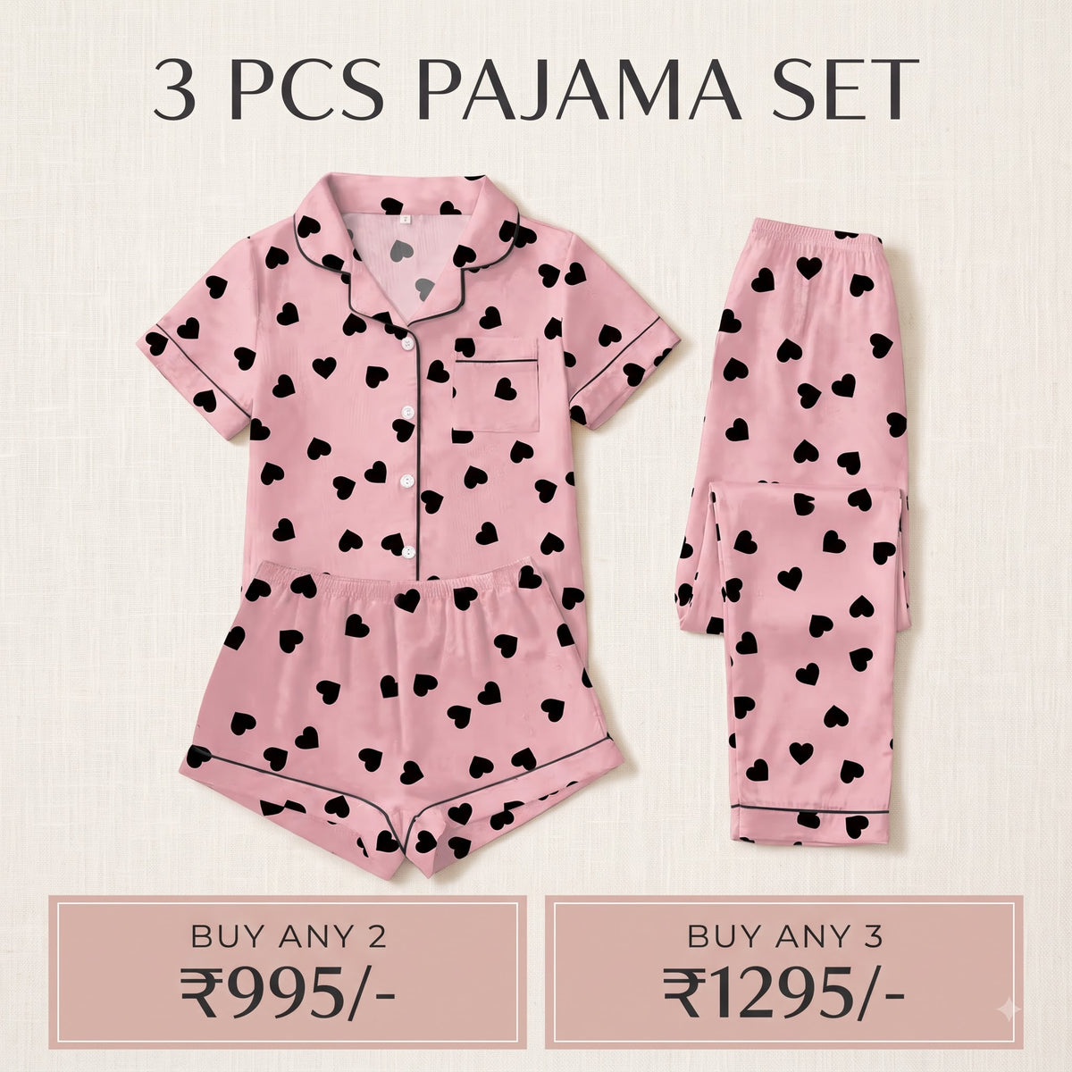 Blush Hearts 3-Piece Pajama Set