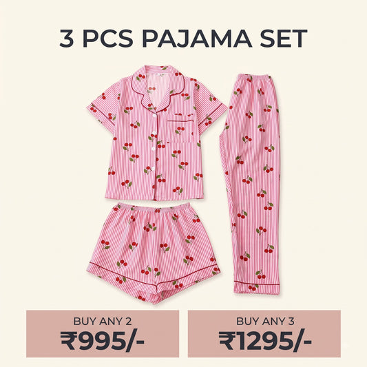 Cherry Print 3-Piece Nightwear Set