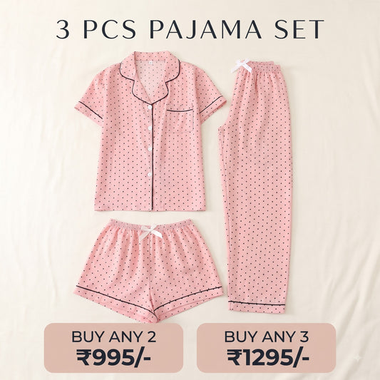 Blush Pink Polka Dot 3-Piece Women’s Pajama Set