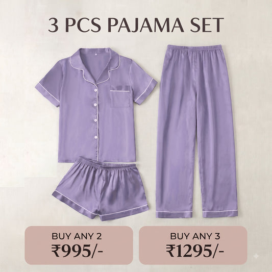 Lavender Luxe 3-Piece Satin Pajama Set