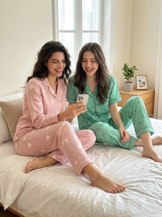 Blush & Mint Comfort Duo – Printed Cotton Pajama Set | Pack of 2