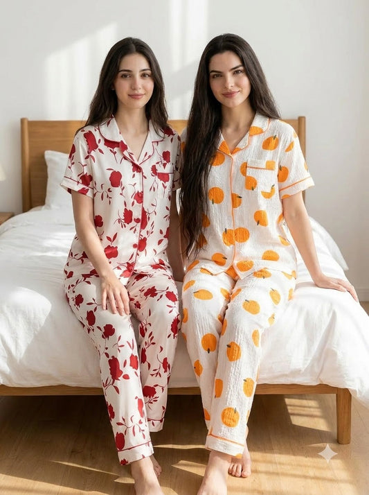 Bloom & Citrus Duo – Printed Pajama Set | Pack of 2