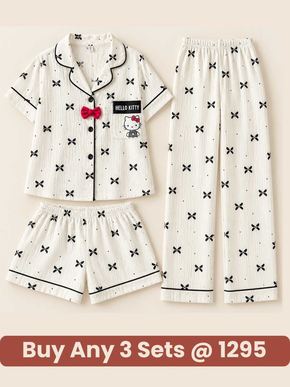 Midnight Bow 3-Piece Pajama Set