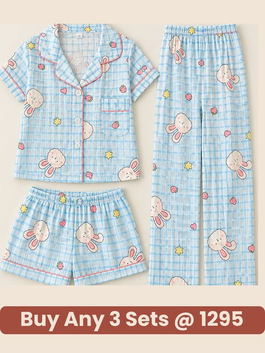 Bunny Bliss 3-Piece Pajama Set