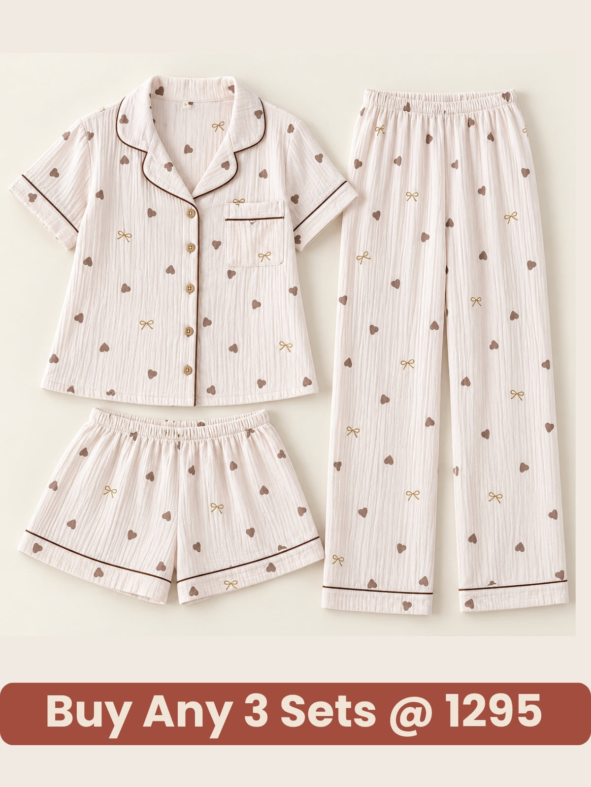 Mocha Hearts 3-Piece Pajama Set