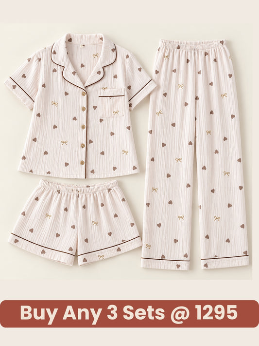 Mocha Hearts 3-Piece Pajama Set