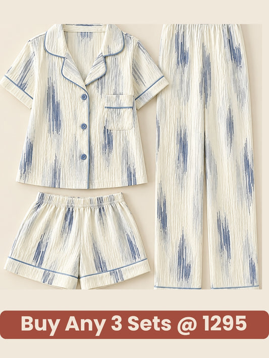 Ivory Stripe Luxe 3-Piece Pajama Set