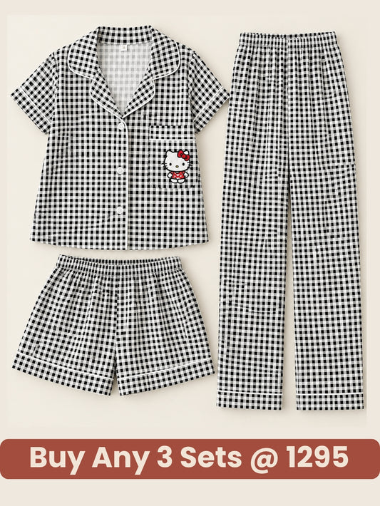 Midnight Check Kitty 3-Piece Pajama Set