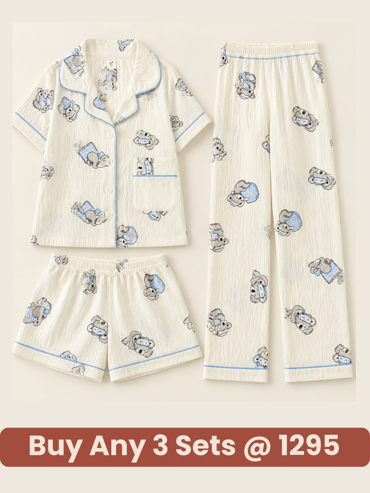 Cloud Bear 3-Piece Pajama Set