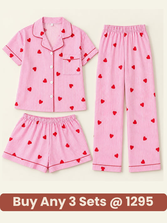 Sweetheart Stripe 3-Piece Pajama Set