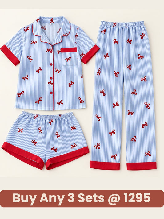 Bow Print 3-Piece Lounge & Sleepwear Set