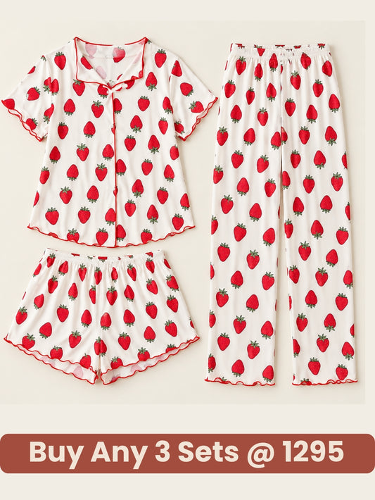 Strawberry Bliss 3-Piece Pajama Set