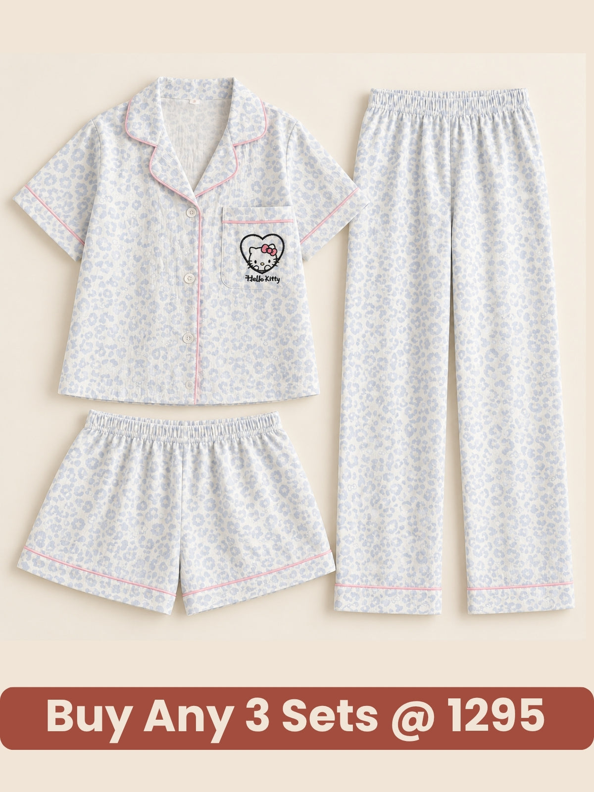 Snow Leopard Kitty 3-Piece Pajama Set