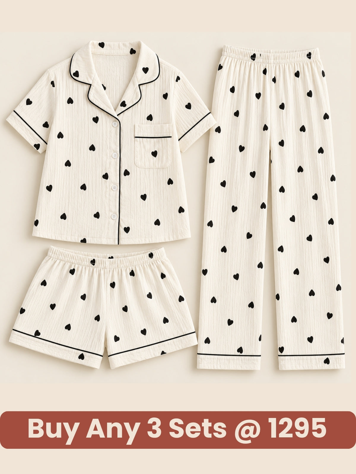 Midnight Hearts 3-Piece Pajama Set