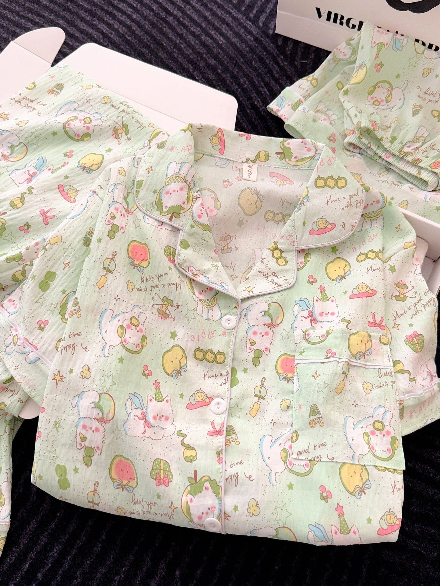 Minty Magic Cartoon 3-Piece Pajama Set – Shirt, Shorts & Pants