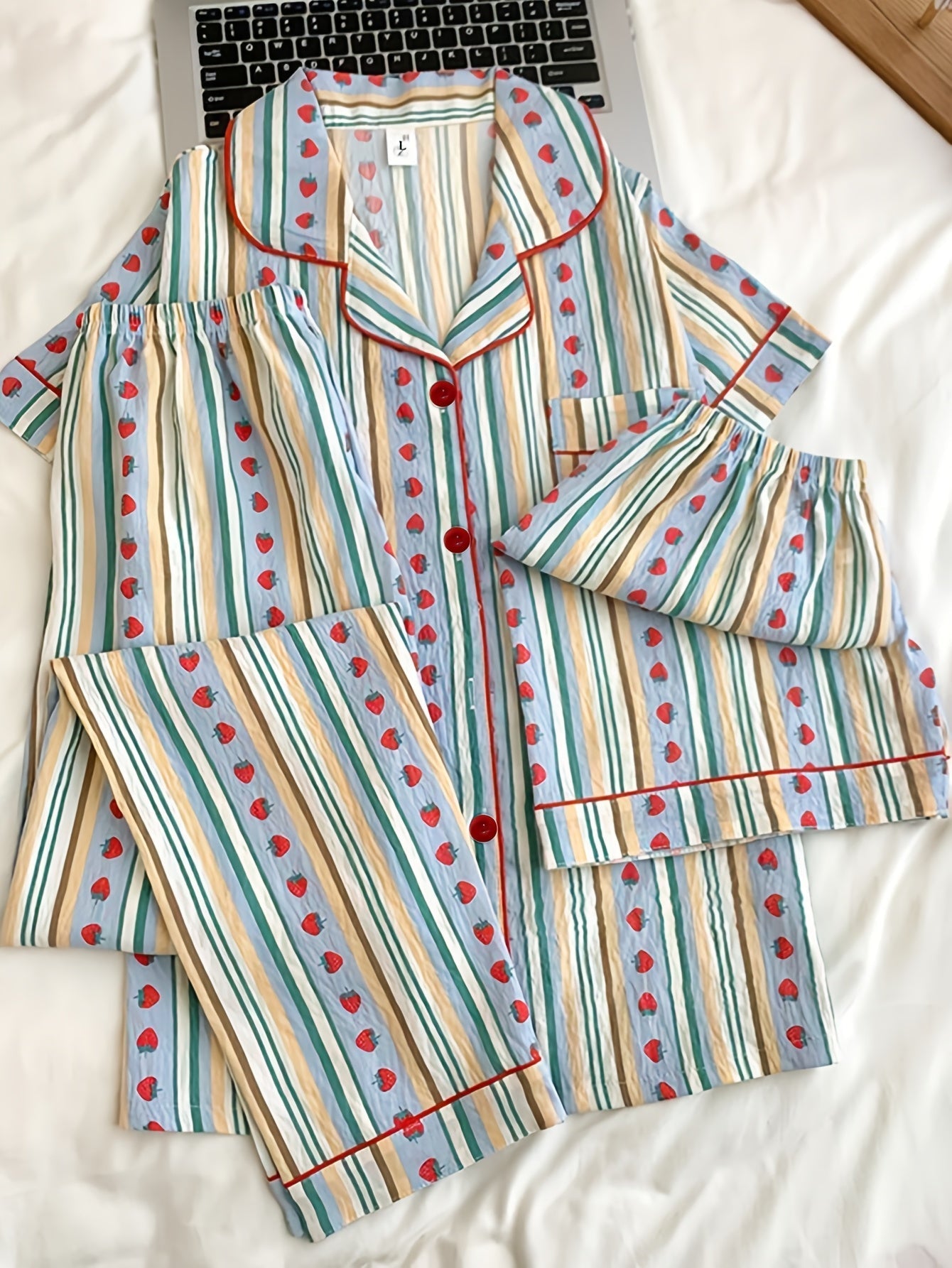 Strawberry Stripe Dream 3-Piece Pajama Set – Shirt, Shorts & Pants