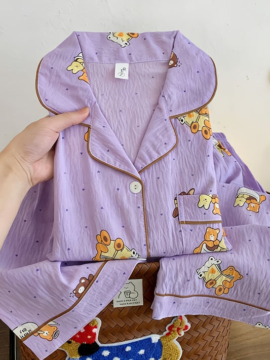Lavender Teddy 3-Piece Pajama Set – Shirt, Shorts & Pants