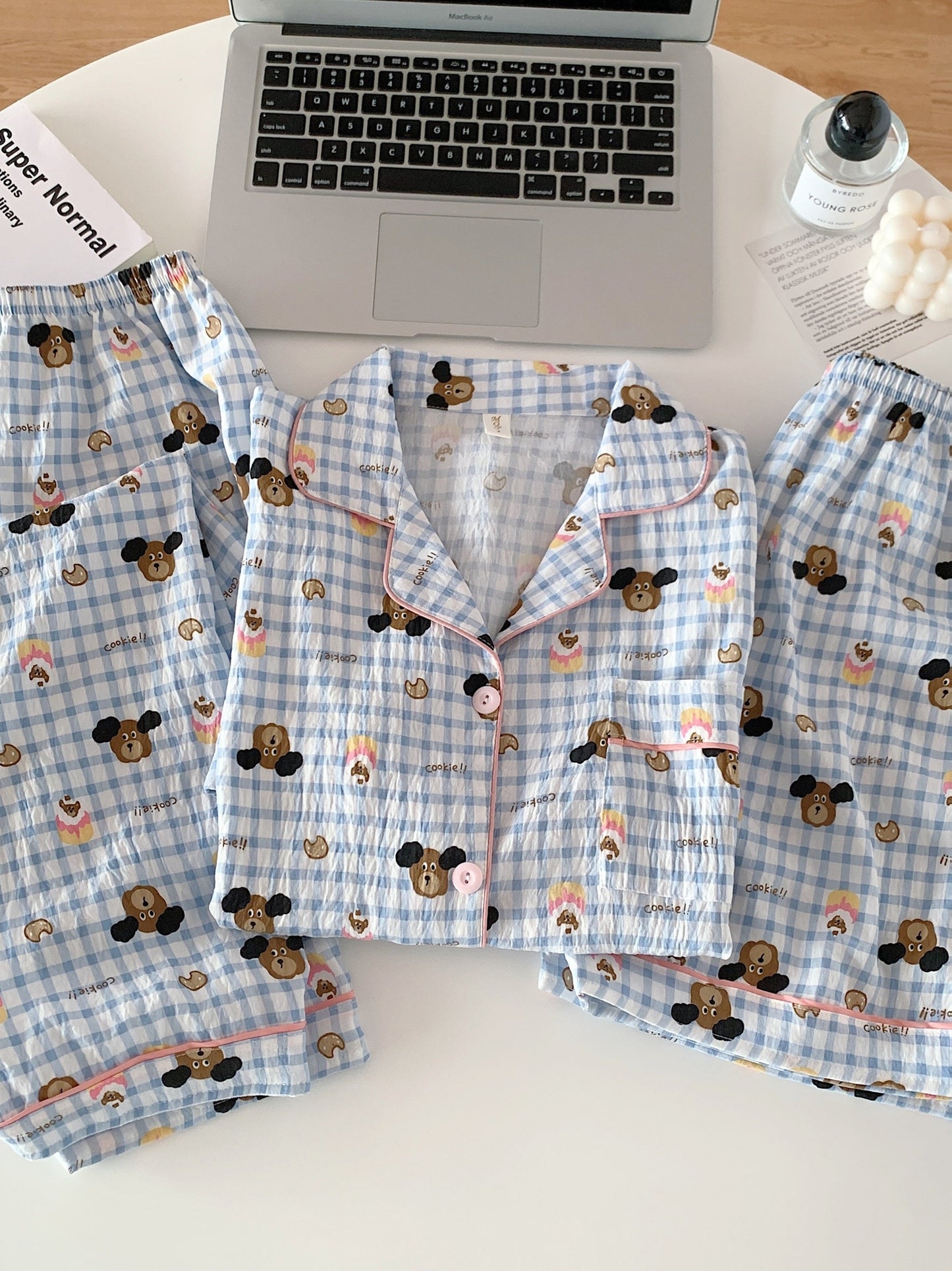 Cozy Bear Check 3-Piece Pajama Set – Shirt, Shorts & Pants