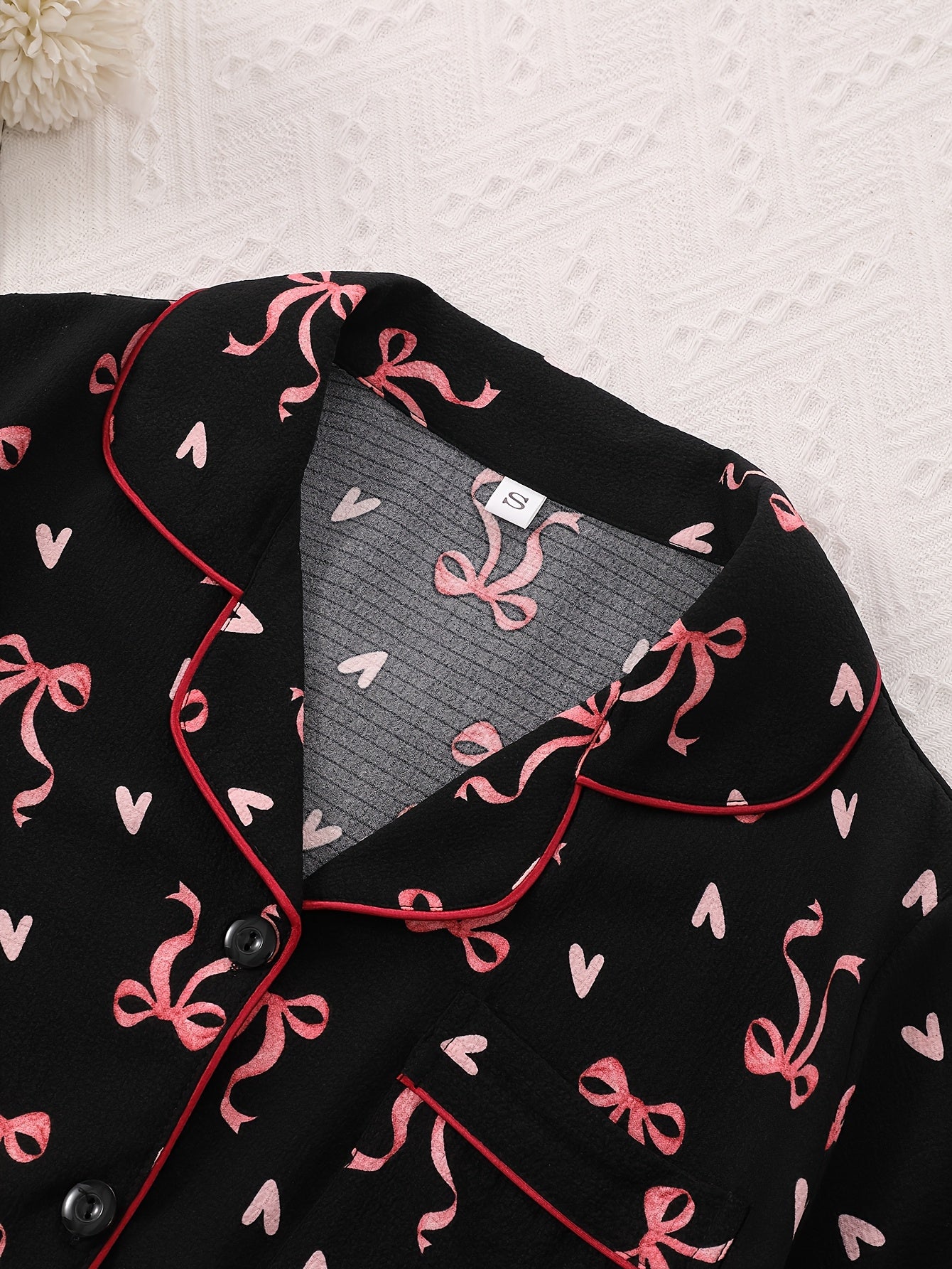 Midnight Bow & Heart Print 3-Piece Women’s Pajama Set