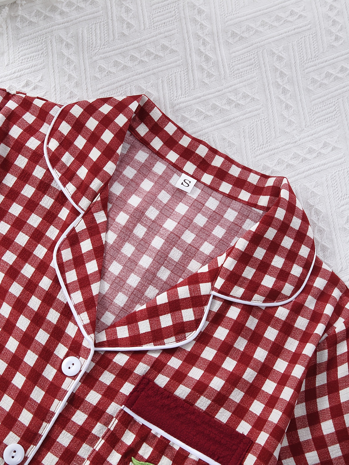 Cherry Gingham 3-Piece Women’s Pajama Set – Burgundy