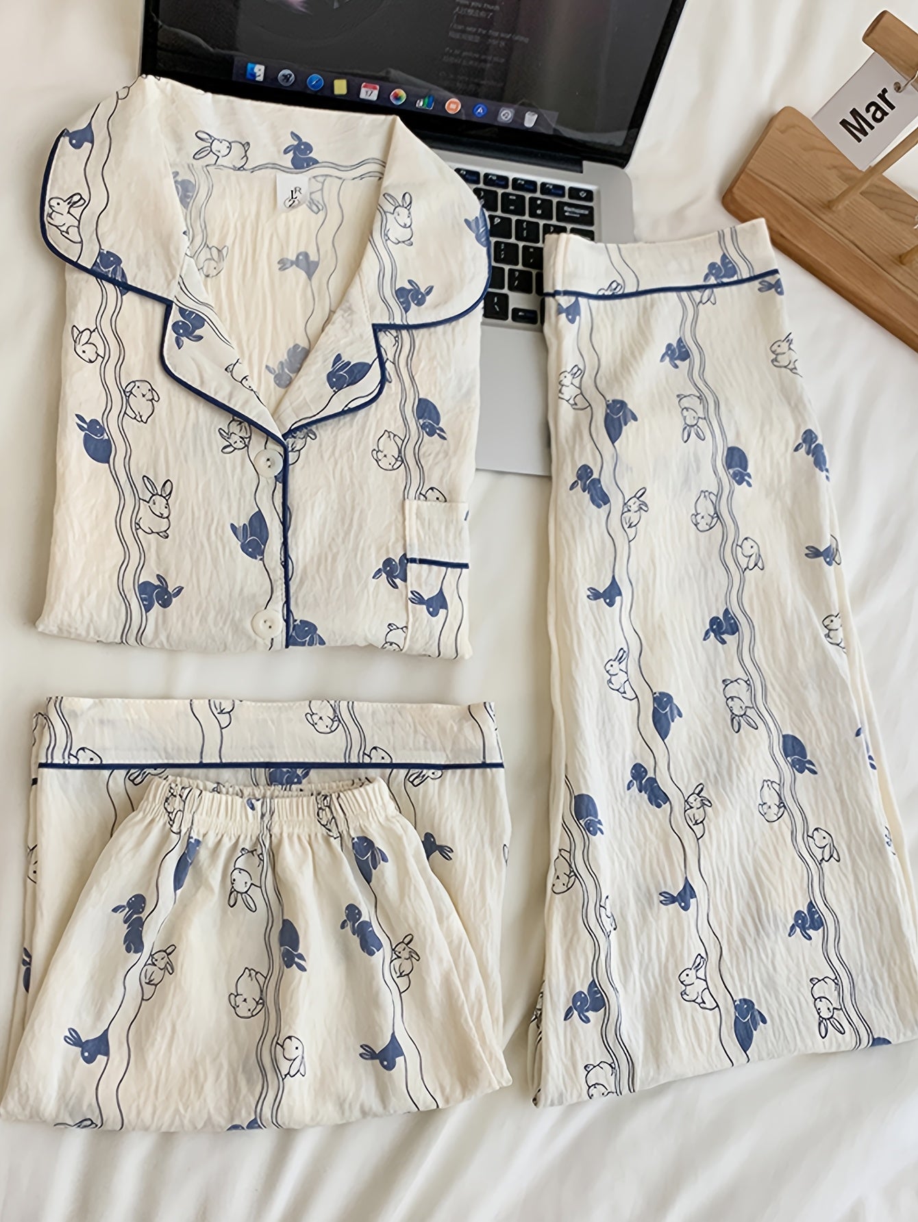Midnight Bunny 3-Piece Pajama Set – Shirt, Shorts & Pants