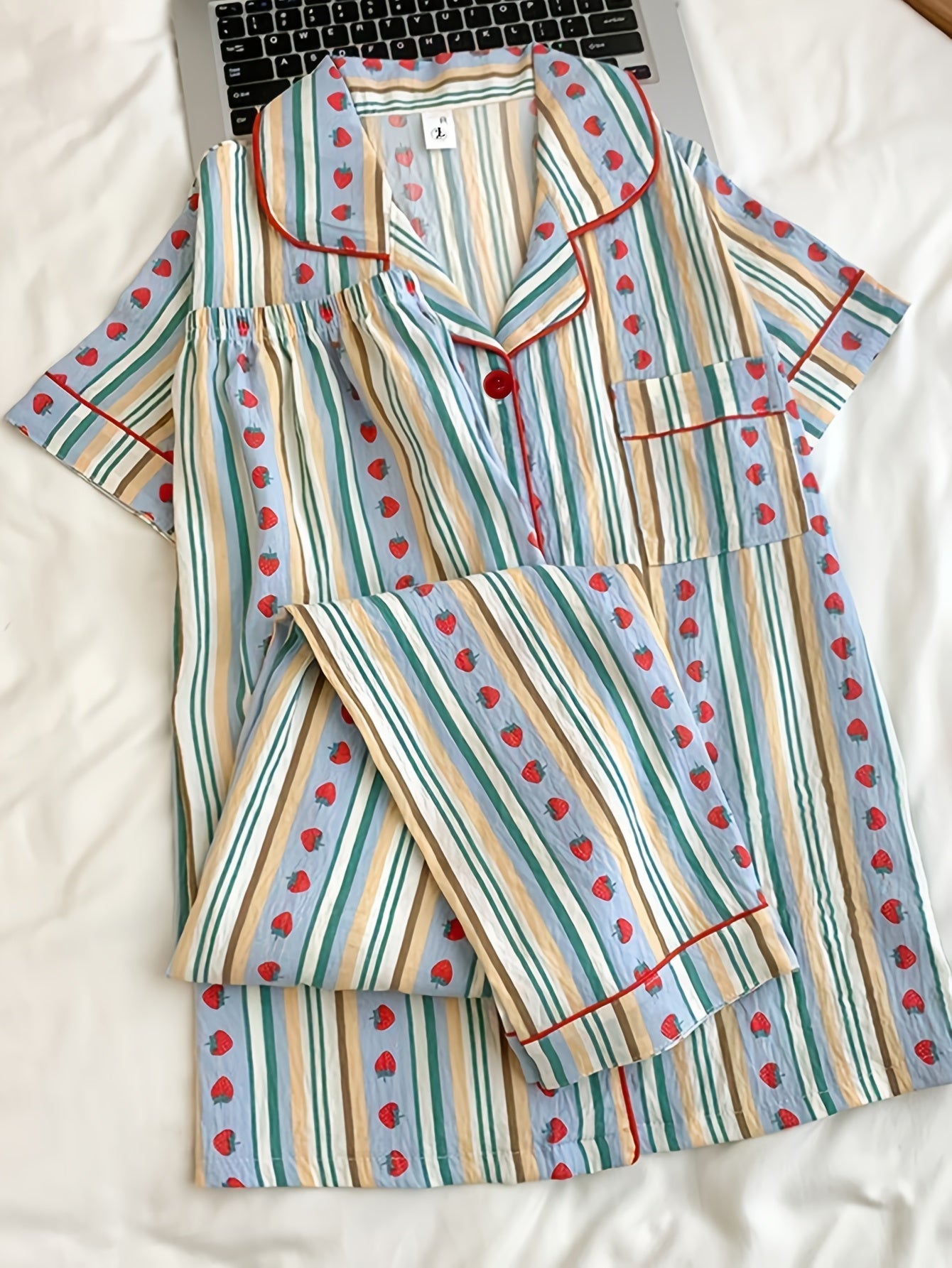 Strawberry Stripe Dream 3-Piece Pajama Set – Shirt, Shorts & Pants