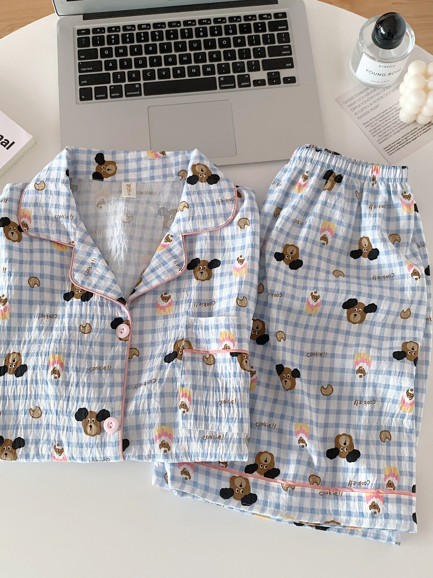 Cozy Bear Check 3-Piece Pajama Set – Shirt, Shorts & Pants