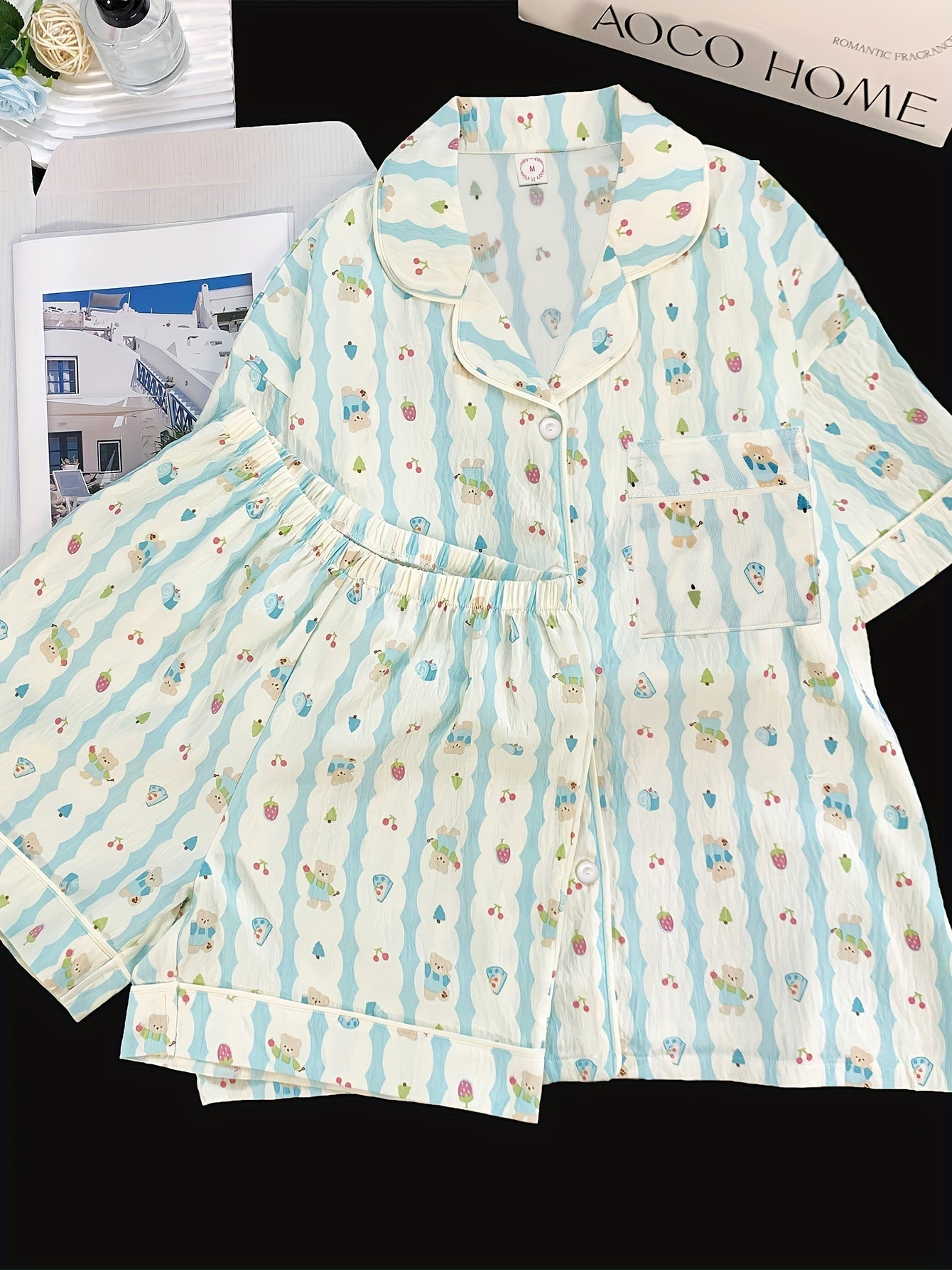 Blueberry Bear Stripe 3-Piece Pajama Set