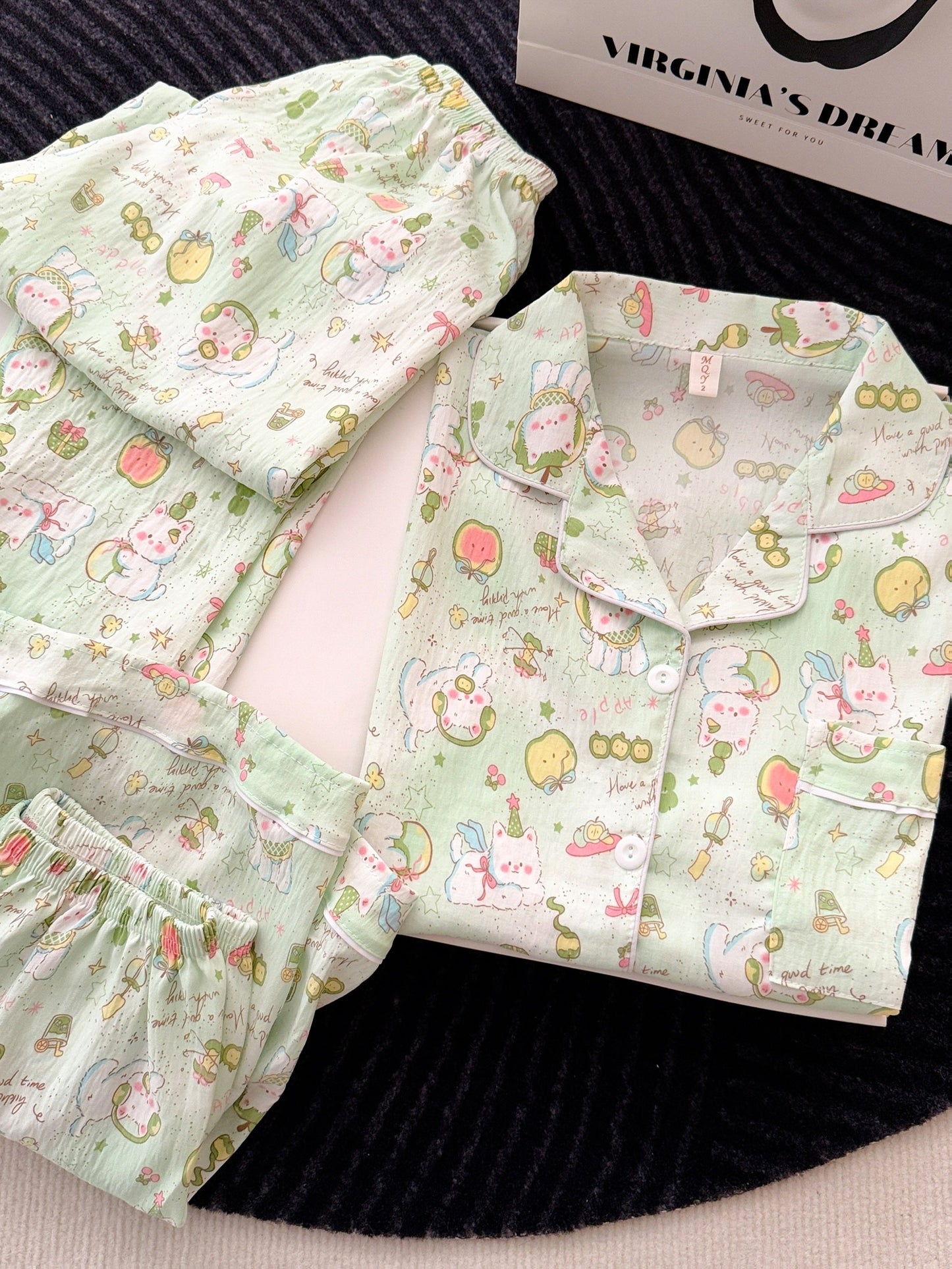 Minty Magic Cartoon 3-Piece Pajama Set – Shirt, Shorts & Pants