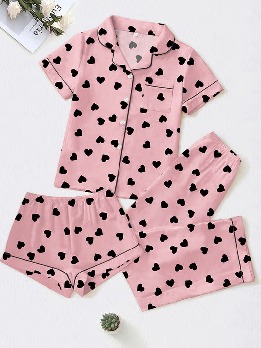 Blush Hearts 3-Piece Pajama Set