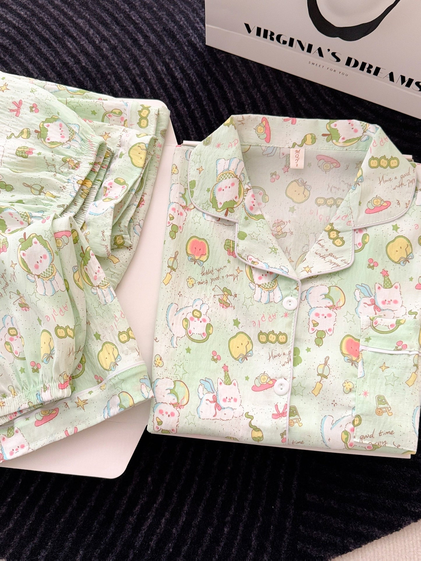 Minty Magic Cartoon 3-Piece Pajama Set – Shirt, Shorts & Pants
