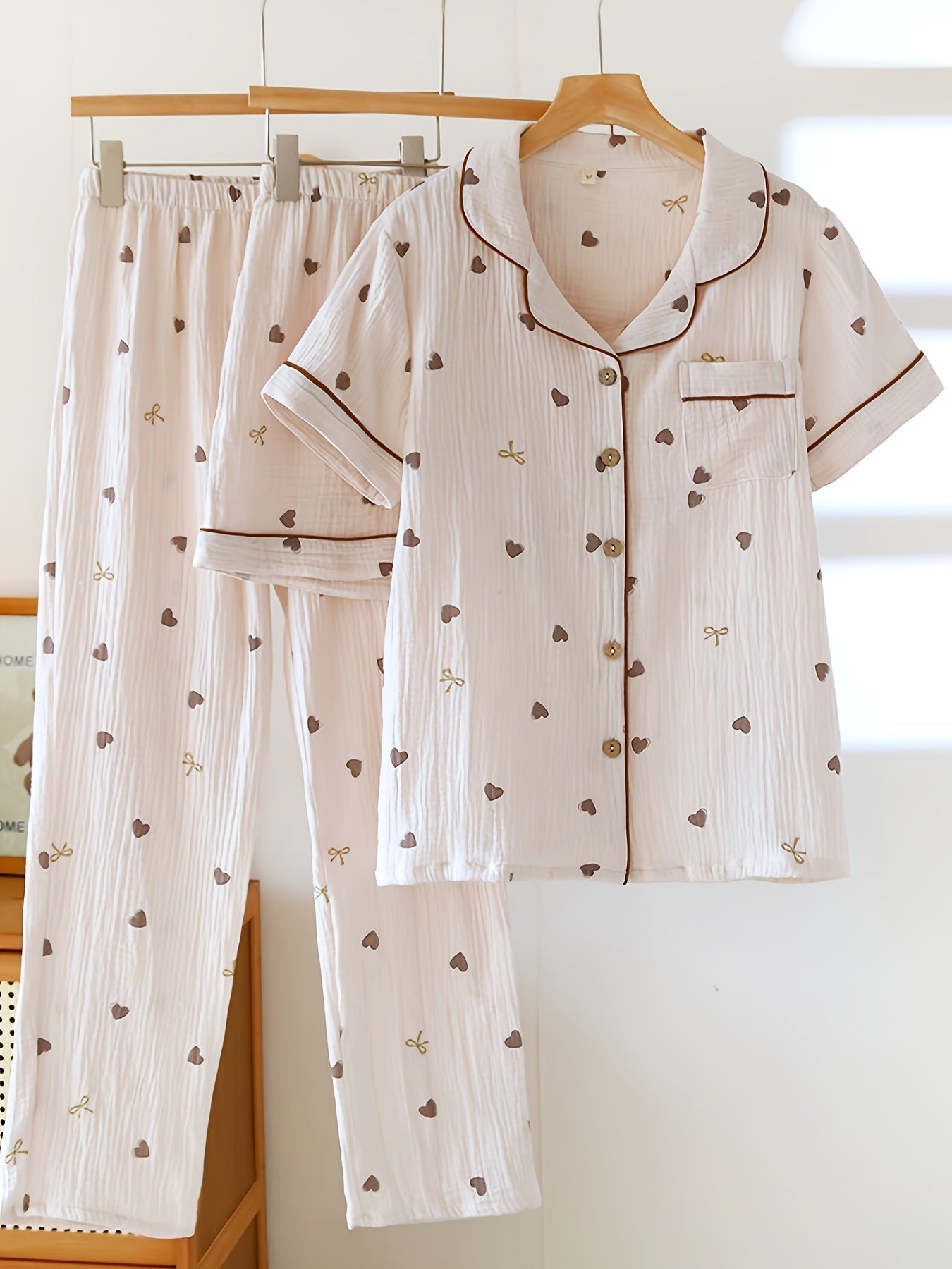 Mocha Hearts 3-Piece Pajama Set