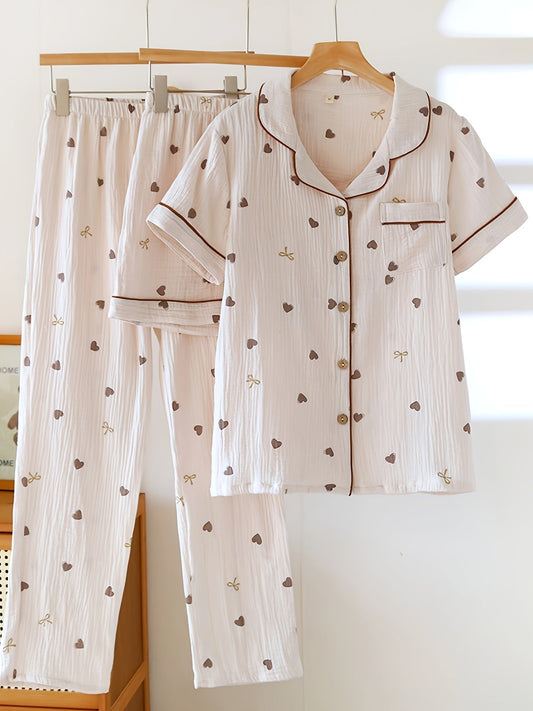 Mocha Hearts 3-Piece Pajama Set