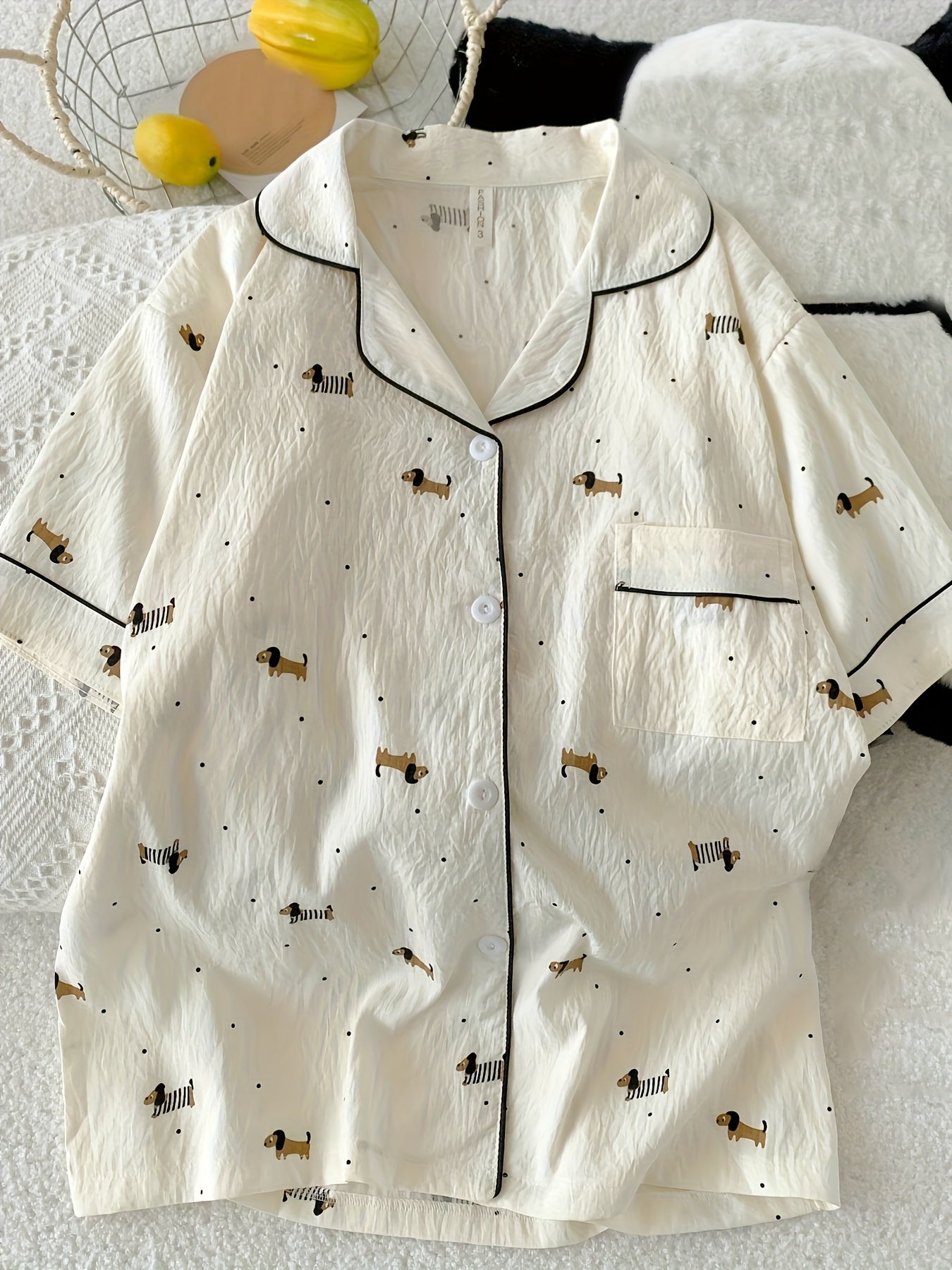 Creamy Pup Chic 3-Piece Pajama Set