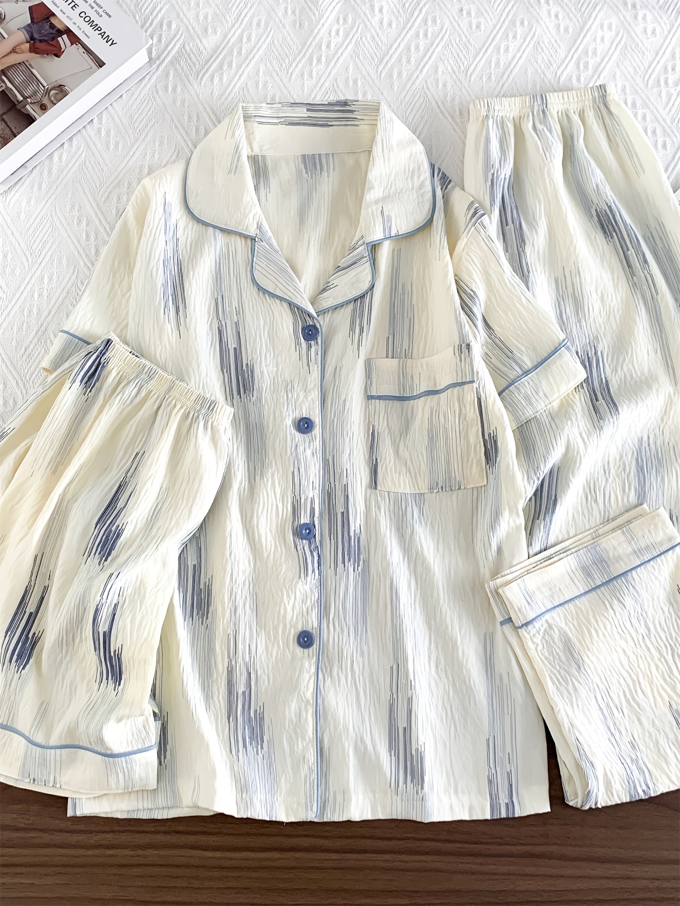 Ivory Stripe Luxe 3-Piece Pajama Set