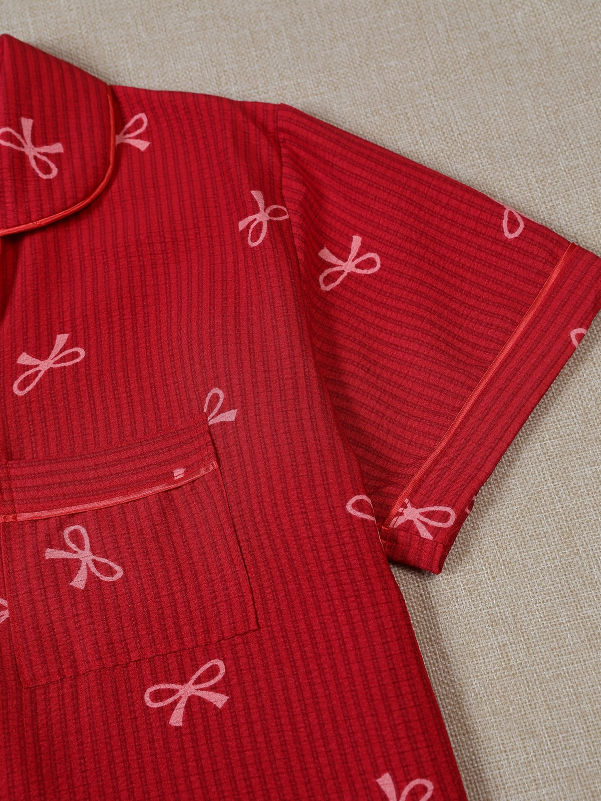 Cherry Red Bow Print 3-Piece Women’s Pajama Set