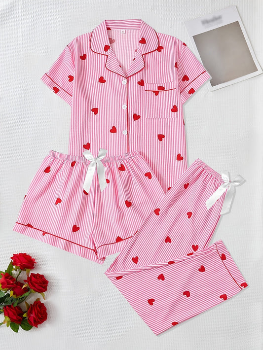 Sweetheart Stripe 3-Piece Pajama Set