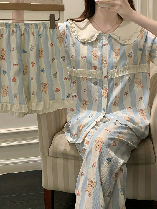 Blue Bunny Stripe 3-Piece Pajama Set
