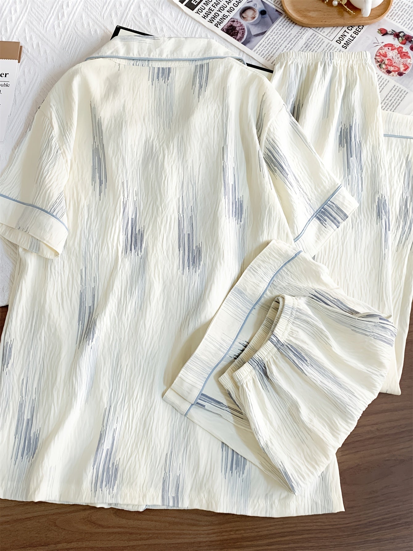 Ivory Stripe Luxe 3-Piece Pajama Set