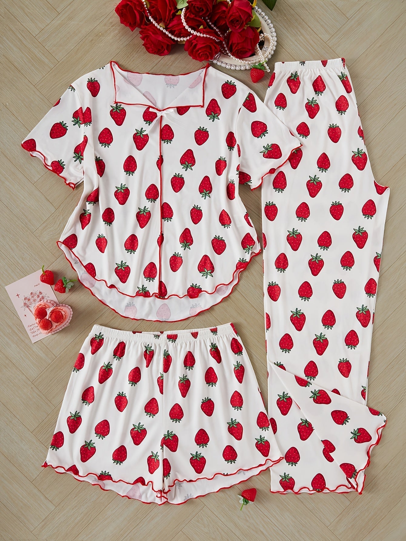 Strawberry Bliss 3-Piece Pajama Set