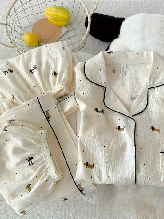 Creamy Pup Chic 3-Piece Pajama Set